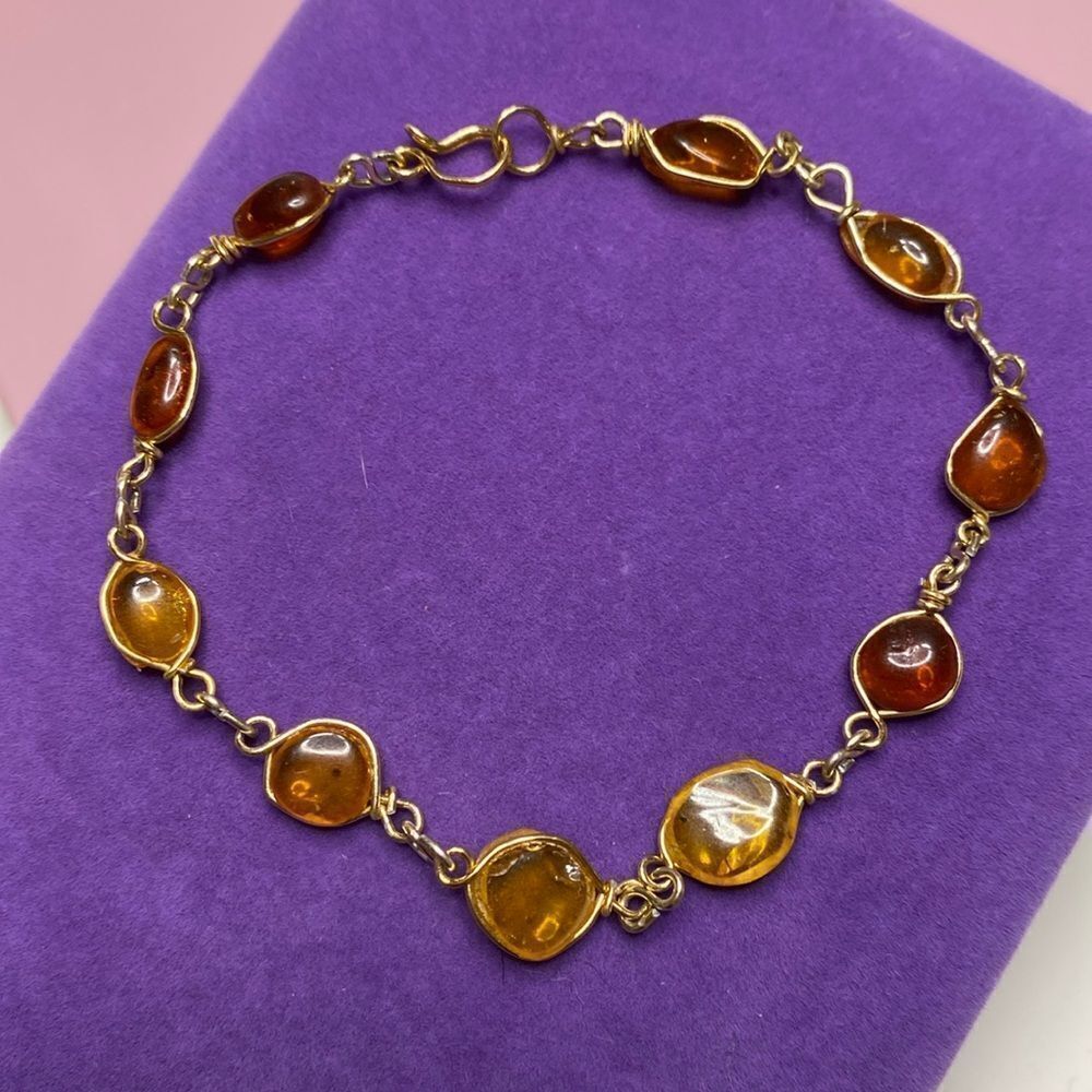 💛 Handmade Gold Plated Wire Amber Bracelet